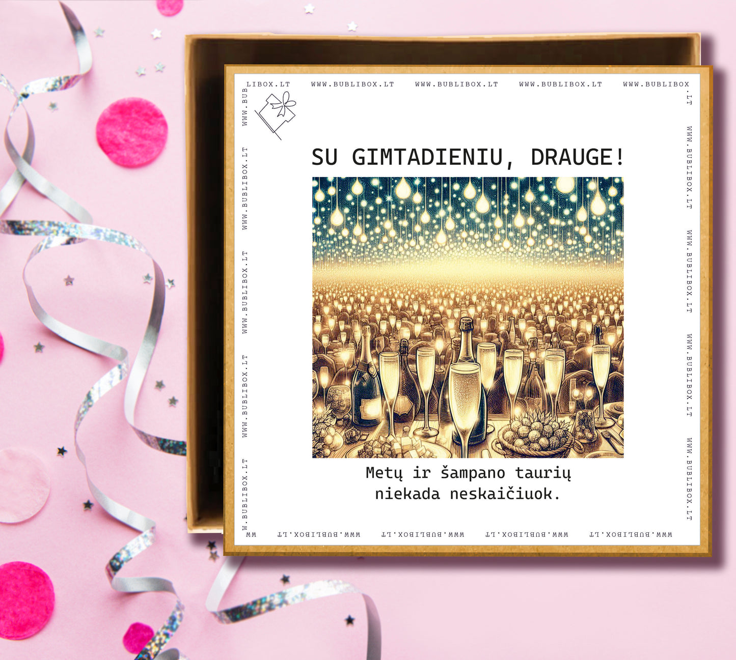 Dovanos įpakavimas METŲ IR ŠAMPANO NESKAIČIUOK